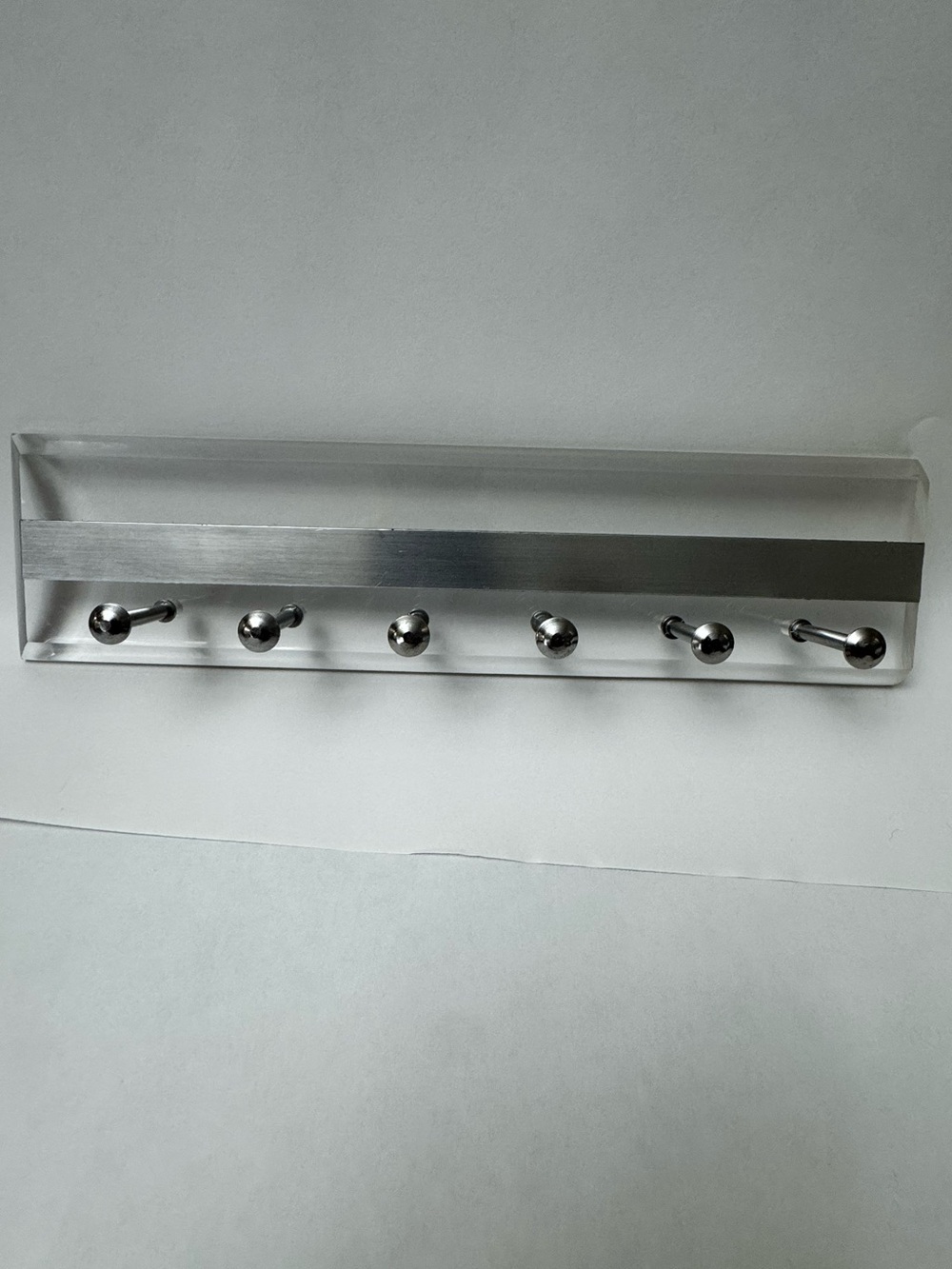 Clear Acrylic Wall Hook Rail 6 Knobs 13" Schock Metall Slide